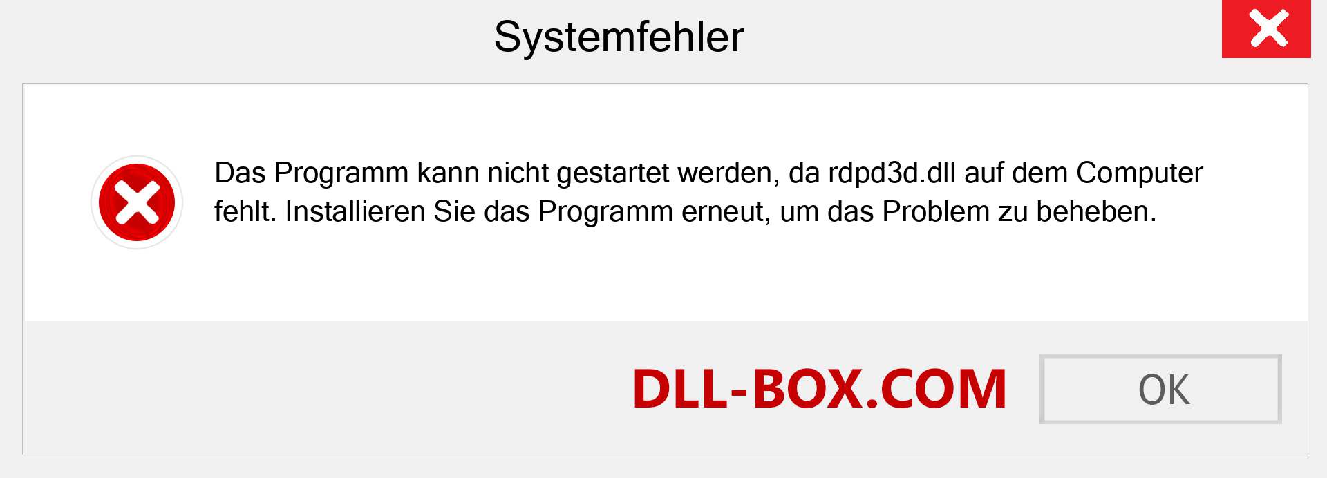 rdpd3d.dll-Datei fehlt?. Download für Windows 7, 8, 10 - Fix rdpd3d dll Missing Error unter Windows, Fotos, Bildern